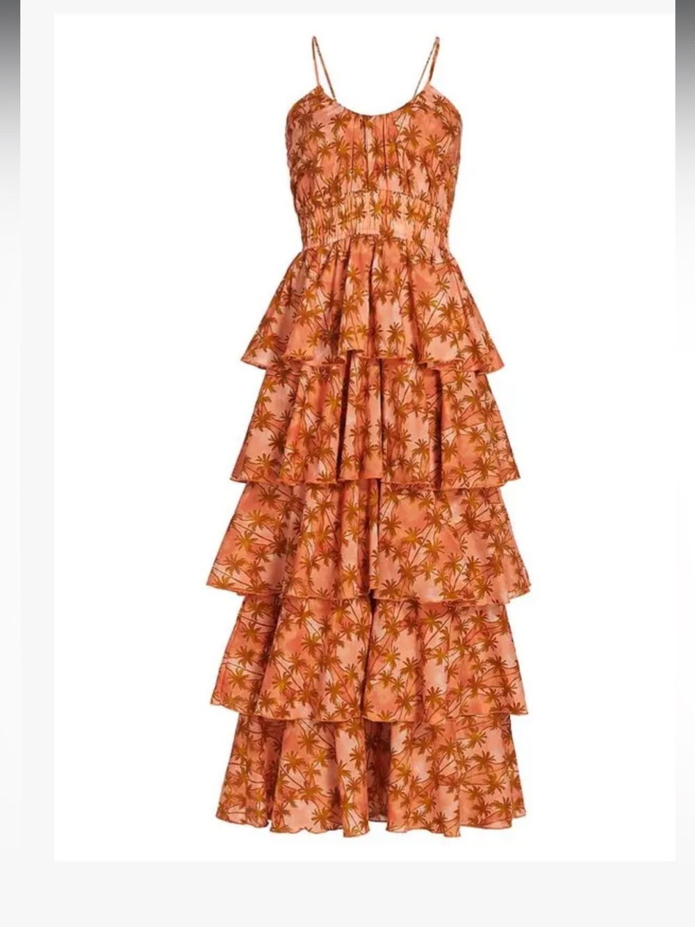 Kivari Coral Tiered Palm-Print Maxi Dress Women’s 4 Resortwear Beach Tropicsl